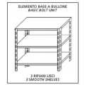 Scaffale inox a bullone IXP 3 ripiani lisci spessore cm 2,5 inox 8/10 Lunghezza cm 100 Profondità cm 30 Altezza cm 150 Elemento base Completi di bulloni e piedini plastica Bordi antitaglio Finitura lucida Modello B36910030B