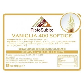 Preparato già aromatizzato in polvere per Gelato Soft/Vaniglia/400 senza grassi idrogenati Buste da gr 1000 in cartoni da 15 buste Modello 41