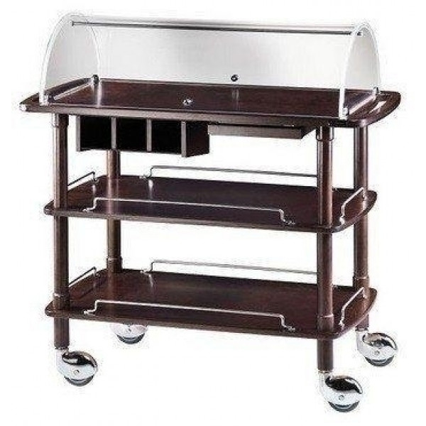 Carrello di servizio in legno Wengè con cupola in plexiglas Modello CLC2013W Tre piani