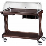Carrello di servizio in legno Wengè Modello CL2255W due piani. Cupola in plexiglas semicircolare con coperchi rientranti