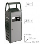 Gettacarte con posacenere MDL Capacità posacenere 4 litri Capacità gettacarte 25 litri in acciaio trattato con cataforesi Colore grigio chiaro e grigio scuro Modello 103010