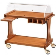 Carrello di servizio in legno noce Modello CL2255 due piani Cupola in plexiglas semicircolare con coperchi rientranti