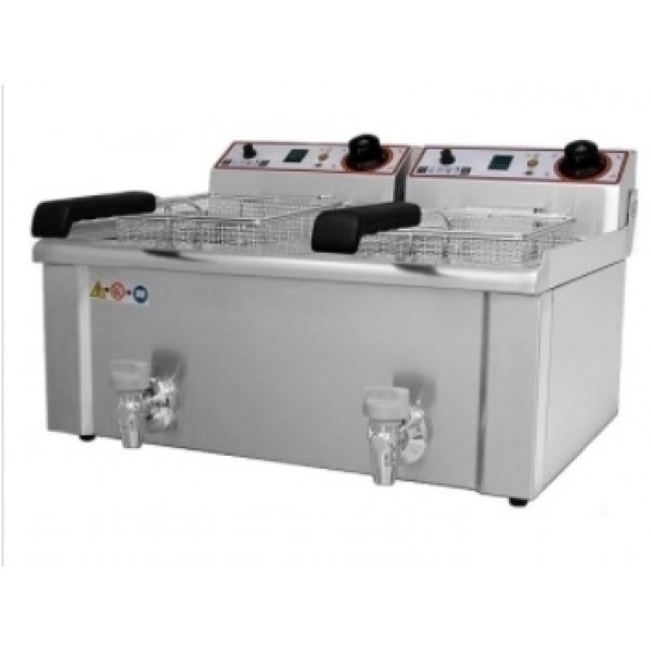 Friggitrice Elettrica Da banco con rubinetto Modello FBR7+7LT Potenza: KW 3.25+3.25 Monofase