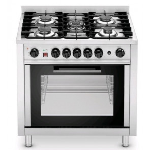 Cucina 5 fuochi Modello EKC 96.3 con forno elettrico a convezione Capacit&agrave; vassoi n.4 (cm 60 x 40) o 1/1GN - Capacit&agrave; griglie n.4 (cm 60 x 40) o 1/1GN Potenza forno Kw 5,2