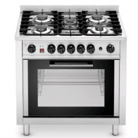 Cucina 5 fuochi Modello EKC 96.3 con forno elettrico a convezione Capacità vassoi n.4 (cm 60 x 40) o 1/1GN - Capacità griglie n.4 (cm 60 x 40) o 1/1GN Potenza forno Kw 5,2