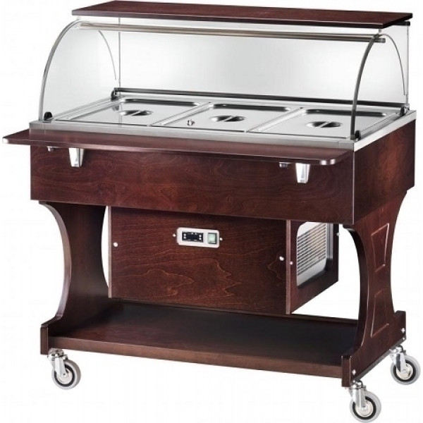 Carrello refrigerato in legno Modello CLR2787W con cupola in plexiglas Colore noce o Wengè