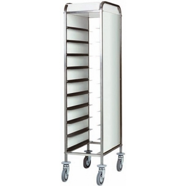 Carrello portavassoi Modello CA1450PI Struttura in acciaio inox Guide in acciaio inox Pannellato laterale in acciaio inox bianco Portata n. 10 vassoi GN 1/1 (cm 53x32,5)