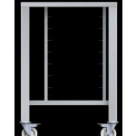 Tavolo con Ruote in aisi 430 con supporti universali Modello ETRS411 Capacità: 6 teglie 1/1 GN, vassoi e griglie 600x400 mm LxPxH 785x670x883 mm Per EF 311, EF 364, EF 411 ed EF 464 (in tutte le versioni escluso Touch Line)