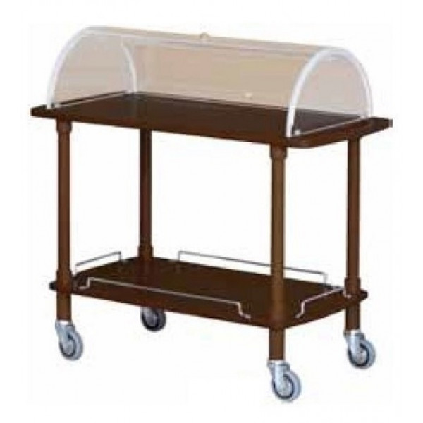 Carrello di servizio in legno Wengè con cupola in plexiglas Modello CLC2012W due piani