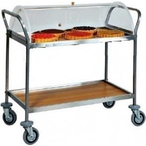 Carrello di servizio Modello CA1154 per dolci, formaggi e antipasti. Acciaio e nobilitato noce 2 piani