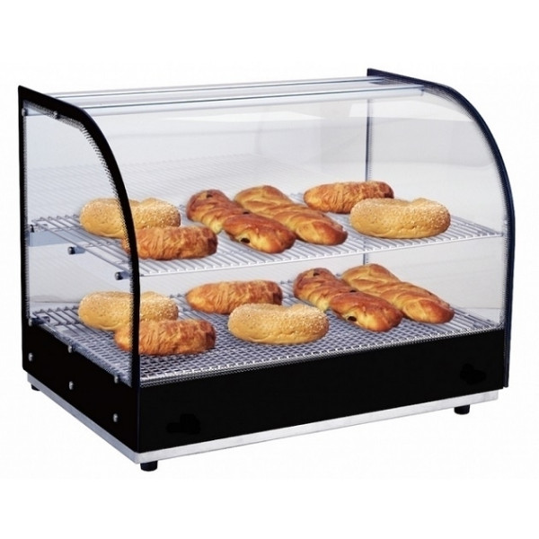 Vetrina espositore da banco calda Modello DHN500 N. 2 piani Fianchi in vetro temperato con frontale ricurvo Sistema di riscaldamento con resistenza