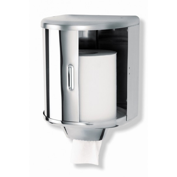 Dispenser di carta in rotolo industriale MDC Acciaio Inox Lucido antivandalico adatto a bagni comuni Capacità: circa 600 salviette Modello DT0303C