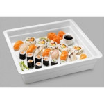 Bacinella gastronomina in melamina bianca GN 2/3 mm. L 353 x P 325 x 65h Resistente alle rotture e sicure al contatto con ogni alimento Lavabile in lavastoviglie Temperatura di utilizzo da -20°C a + 70°C Modello MPGN23065B