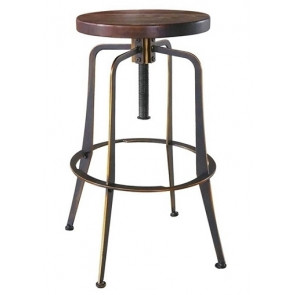 Sgabello da interno TESR Struttura in metallo verniciato Effetto anticato Seduta in legno Modello 1417-BM37