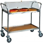 Carrello di servizio Modello CA1152 per dolci, formaggi e antipasti. Acciaio e nobilitato noce 2 piani