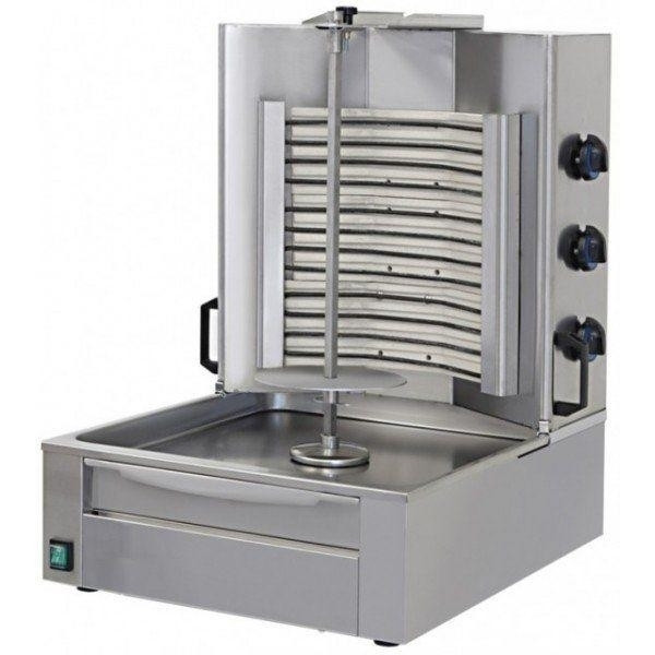 Gyros kebab Elettrico CSA con numero 3 sezioni elettriche 3 zone di cottura Resistenza corazzata Capacità Max carne 7/9 Kg Dimensione carne cm ø 37 x H 45 Modello GE2