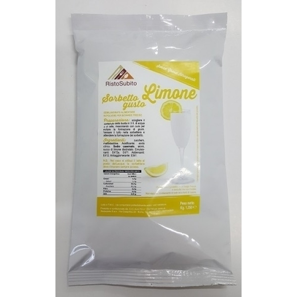 Preparato in polvere già zuccherato per SORBETTI AL GUSTO DI LIMONE per granitori Buste da gr.1250 in cartoni da 12 buste Modello 726