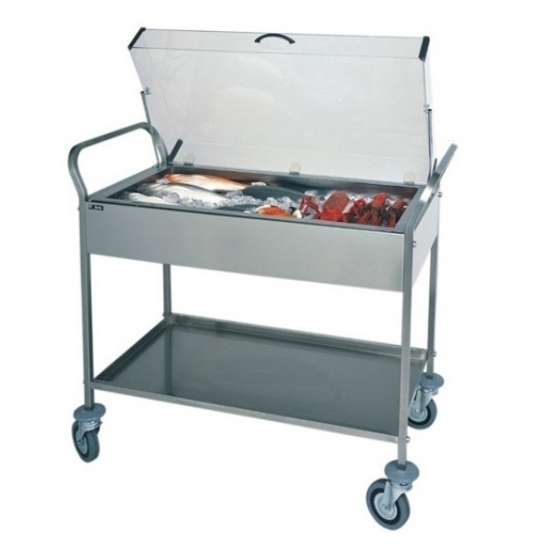 Carrello in acciaio inox due piani refrigerabile con piastre elettriche Modello CA1165 Adatto per dolci, formaggi, salumi e antipasti Struttura in acciaio Inox N°8 piastre eutettiche Coperchio in plexiglass