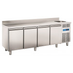Tavolo Refrigerato GN1/1 in acciaio inox con lavello con alzatina Modello RC4200LV Refrigerazione ventilata 4 Porte in acciaio inox