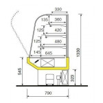 Vetrina Refrigerata ideale per pasticceria secca, sandwich Zoin Modello Harmony ES212B Vetro temperato curvo apribile verso il basso Refrigerazione Ventilata gruppo incorporato