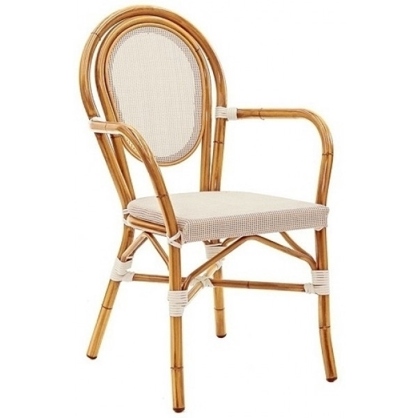 Sedia\Poltrona da esterno impilabile TESR Struttura in alluminio verniciato bambù, tessuto in textilene Modello 056AM02