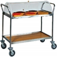 Carrello di servizio Modello CA1154 per dolci, formaggi e antipasti. Acciaio e nobilitato noce 2 piani