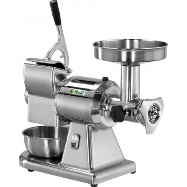 Abbinato Tritacarne Grattugia Modello 12T Gruppo macinazione in acciaio inox estraibile Produzione oraria Tritacarne: Kg/h 160 Produzione oraria Grattugia: Kg/h 40