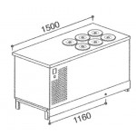 Banco pozzetto per granite con riserva ETM Modello BPGRAS150 Semilavorato da pannellare N. 6 pozzetti statico