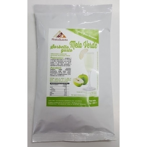 Preparato in polvere già zuccherato per SORBETTI AL GUSTO DI MELA VERDE per granitori Buste da gr.1250 in cartoni da 12 buste Modello 720