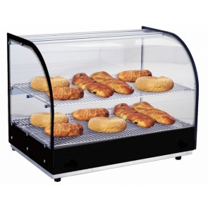 Vetrina espositore da banco calda Modello DHN500 N. 2 piani Fianchi in vetro temperato con frontale ricurvo Sistema di riscaldamento con resistenza