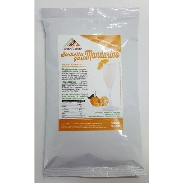 Preparato in polvere già zuccherato per SORBETTI AL GUSTO DI MANDARINO per granitori Buste da gr.1250 in cartoni da 12 buste Modello 727