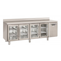 Tavolo Refrigerato in acciaio inox con alzatina Modello SRG4200 Refrigerazione ventilata 4 Porte autochiudenti in vetro