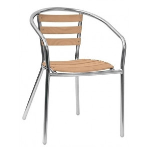 Poltroncina da esterno impilabile TESR Struttura in alluminio anodizzato saldata, Ø 25 x 1,5 mm Doghe in legno di rovere Modello 039-ALW06