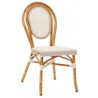 Sedia da esterno impilabile TESR Struttura in alluminio verniciato bambù, tessuto in textilene Modello 055AM01