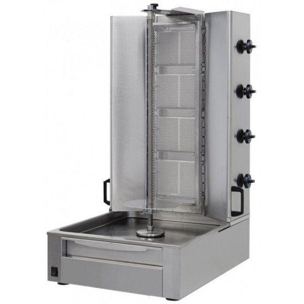 Gyros kebab a Gas CSA con 4 Bruciatori ad infrarossi con funzionamento indipendente 4 zona di cottura Dimensione Carne cm ø 37 x H 71  Potenza assorbita: Kw Gas 12,8 Modello GG4