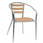 Poltroncina da esterno impilabile TESR Struttura in alluminio anodizzato saldata, Ø 25 x 1,5 mm Doghe in legno di rovere Modello 039-ALW06
