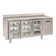Tavolo Refrigerato in acciaio inox con alzatina Modello SRG3200 Refrigerazione ventilata 3 Porte autochiudenti in vetro