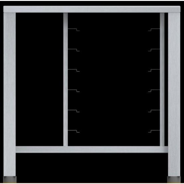 Tavolo Fisso in aisi 430 con supporti universali Modello ETS411 Capacità: 6 teglie 1/1 GN, vassoi e griglie 600x400 mm LxPxH 785x670x791 mm Per EF 311, EF 364, EF 411 ed EF 464 (in tutte le versioni escluso Touch Line)
