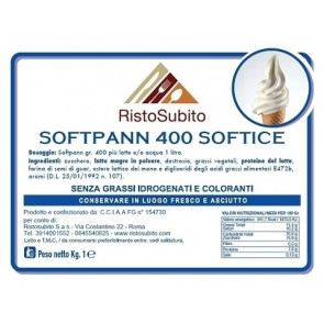 Preparato già aromatizzato in polvere per Gelato Soft/Softpanna/400 senza grassi idrogenati Buste da gr 1000 in cartoni da 15 buste Modello 40