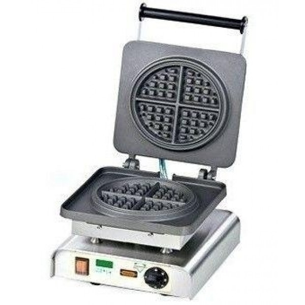 Piastra per Waffel in alluminio teflonato singola fissa TP FORMA: n.1 waffel da  Ø 19 Cm Divisibile in 4 pezzi Potenza 2200W Modello W-PS-AMERICANO