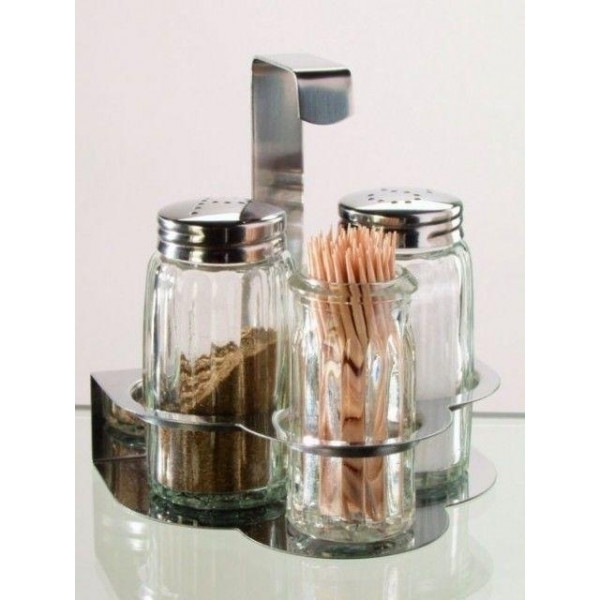 Set 3 pezzi sale, pepe e stecchini in acciaio inox Altezza mm. 35 Modello SPSL3