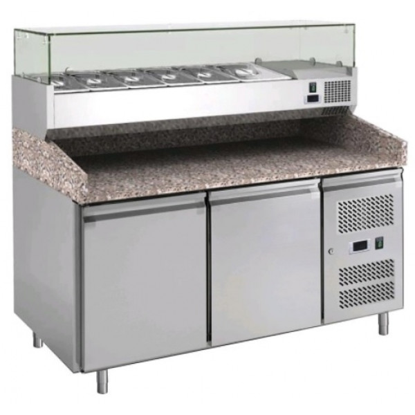 Tavolo refrigerato/Banco Pizza TN con vetrina porta ingredienti Modello PZ2600TN33-FC in acciaio inox AISI 210 Ventilato 2 porte refrigerate