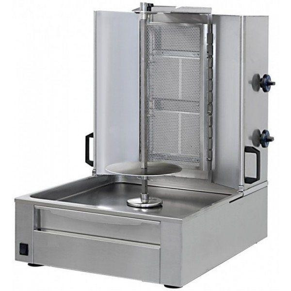 Gyros kebab a Gas CSA con 2 Bruciatori ad infrarossi con funzionamento indipendente 2 zona di cottura Dimensione Carne cm ø 37 x H 45  Potenza assorbita: Kw Gas 6,4 Modello GG2