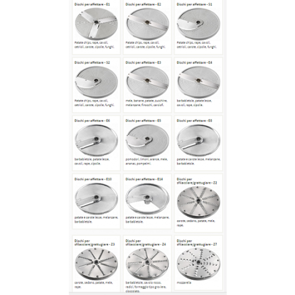 Dischi tagliaverdure per taglio a Cubetti adatti per modelli 2000T , 3000, 2500
