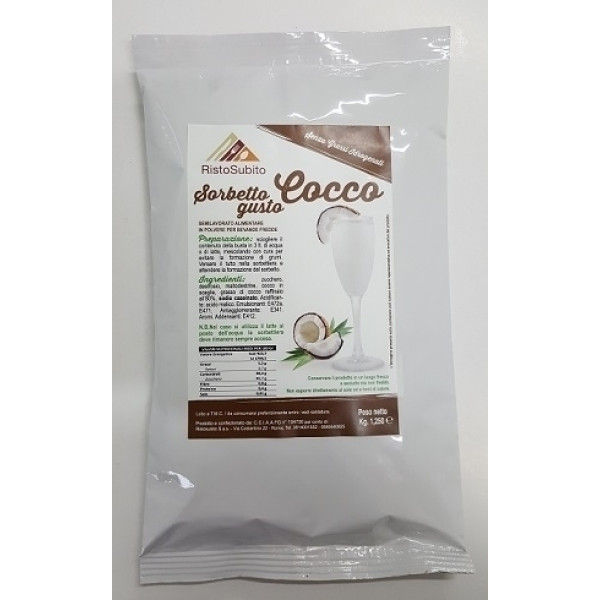 Preparato in polvere già zuccherato per SORBETTI AL GUSTO DI COCCO per granitori Buste da gr.1250 in cartoni da 12 buste Modello 732