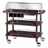 Carrello di servizio in legno Wengè con cupola in plexiglas Modello CLC2013W Tre piani