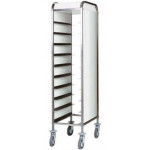 Carrello portavassoi Modello CA1450P Struttura in acciaio inox Guide in acciaio inox Pannellato laterale in perfex bianco Portata n. 10 vassoi GN 1/1 (cm 53x32,5)