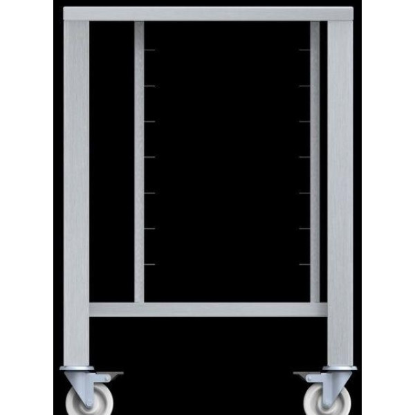 Tavolo con ruote in  AISI 430 Con supporti universali Mod. ETRS423 Capacità: 6 teglie 2/3 GN o 6 griglie 425x340 mm LxPxH 610x630x883 mm Per EF 423, EF 443 ed EF 523 (in tutte le versioni)