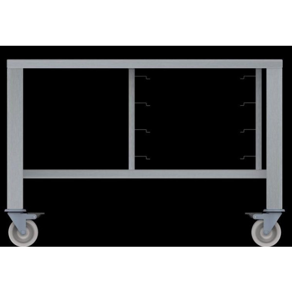 Tavolo con ruote in aisi 430 con supporti universali Modello ETRS1111 Capacità: 4 teglie 1/1 GN, vassoi e griglie 600x400mm LxPxH 9930x790x633 mm Per EKF 1111 ed EKF 1064 (in tutte le versioni)