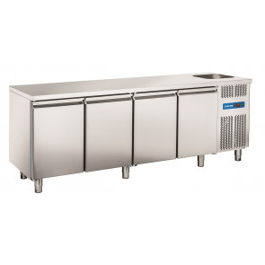Tavolo Refrigerato GN1/1 in acciaio inox con lavello Modello RC4100LV Refrigerazione ventilata 4 Porte in acciaio inox